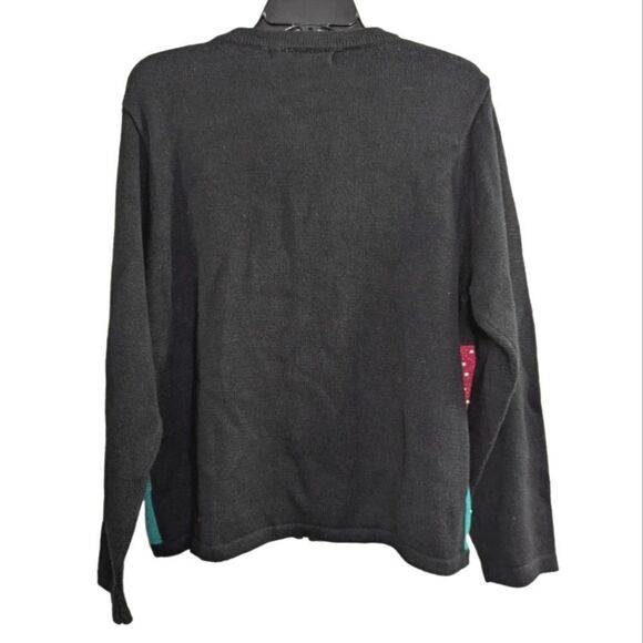 Victoria Jones Vintage 90s Ugly Christmas patchwork 3D beaded sweater cardigan L - Picture 2 of 7